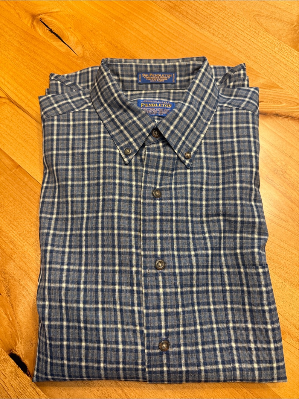 Pendleton Blue and White Plaid Button-Down Shirt